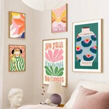 1 pièce Peinture sur canevas abstraite avec singe, fleurs, vase, fille au café. Impression murale pour décoration du salon. Cadre en option.