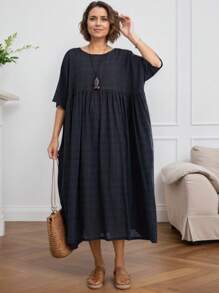 Top, 2025 Bohemian Casual Holiday Women's Dress, Damska spódnica w dużych rozmiarach, Elegancki styl dla matki na co dzień, Letnia, okrągła, luźna, czarna spódnica w dużych rozmiarach