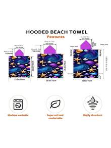 1pc Soft Microfiber Printed Hooded Beach Robe With Starfish & Shell Pattern - Suitable For Beach, Home Decor, Gifts For Men, Women, Couples - Beach & Holiday Wear, Couples Cloak Back To School - Multicolor - View 4