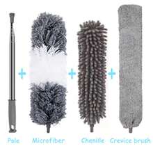 Microfiber Duster, 4PCS With Extension Pole(Stainless Steel) 30 To 100 Inches, Reusable Bendable Dusters, Washable Lightweight Dusters For Cleaning Ceiling Fan, High Ceiling, Blinds, Furniture, Cars