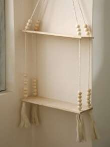 1 pièce d'étagère murale de style bohème tressée à la main - étagère murale flottante en bois avec perles en bois, convient pour la décoration de style ferme, étagère suspendue vintage pour la chambre, le salon, la chambre d'enfant, pour tenir des plantes en pot, vases, cristaux, quartz, décorations