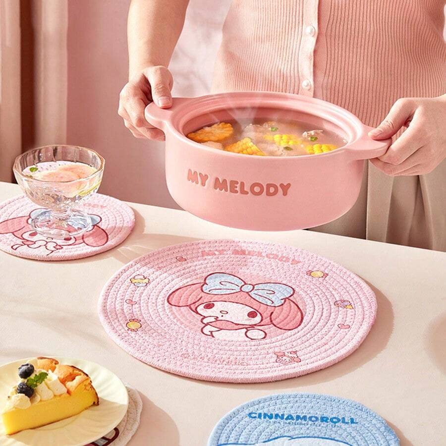 Sanrio 1 szt. podkładka izolacyjna Sanrio, talerz kuchenny zapobiegający poparzeniom, miska, podkładka pod garnek, podkładka pod kubek do herbaty, mata izolacyjna na stół jadalny odporna na wysokie temperatury.