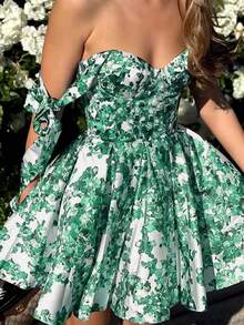 Women's Sexy Low Cut Vacation Style Fitted Floral Print Tie Waist A-Line Skirt Mini Backless Slim Strap Halter Short Dress, Vintage Elegant Swing Party Organza Temperament Bridesmaid Prom Evening Gowns, New Casual Wear Dresses, Spring Summer Fall
