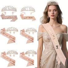 2 cái/bộ 10th 11th 13th 15th 18th 25th Vàng hồng Sinh nhật Nữ hoàng Sash với Pin, Vương miện Rhinestone ngọt ngào, Quà tặng sinh nhật Trang trí Phụ nữ - bộ đồ 18 tuổi - Xem 1