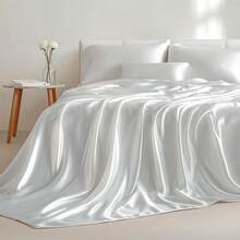 Luxurious Silver Grey Satin Sheets Queen Size 4 Pieces Bedding Set - Similar To Silk Sheets, Non-Fading & Wrinkle Free, Perfect For Hair & Skin, Ideal Gifts For Women - 07-pure White - View 1