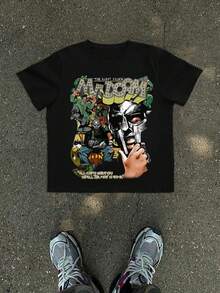 Men's Sports T-Shirt 1Pcs 100% Cotton 220g Digital Print Express A Unique Villain Style With The Words "THE ILLEST VILLAIN" "MR DOM" An Illustration Of A Masked Person And The Message "ALL CAPS WHEN YOU SPELL THE MAN'S NAME" - Black - View 1