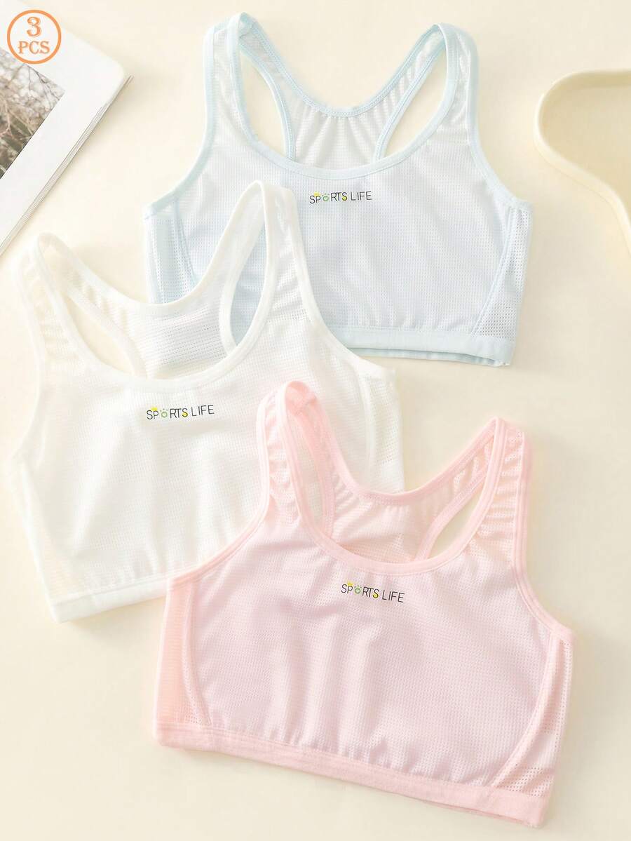 3pcs Girls' Breathable Mesh Vest Crop Tops - Multicolor - View 1