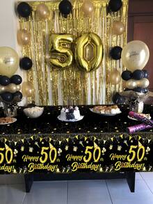 1 Pieza Mantel desechable de mesa para cumpleaños, en negro y dorado, para 18, 30, 40, 50 o 60 años, decoración de fiesta, suministros de fiesta, decoración del hogar, decoración de mesa, favor de fiesta para cocina, comedor o celebraciones - cumpleaños de oro negro - Ver 10