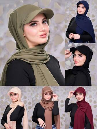 1件女士新款宽檐纯色围巾帽，中东百搭头巾帽，适合搭配连衣裙