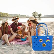 Encantos para accesorios, colgante para bolso de playa de PVC y goma con patrón decorativo y palabras para bolso de mano de playa