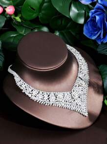 1 set vintage de luxe comprenant collier, boucles d'oreilles et accessoires avec strass, convenant pour des événements, des fêtes, des mariages, des rassemblements