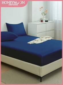 1 buah Sprei Fitted Warna Polos, Pelindung Kasur, Lembut & Bernapas, Cocok untuk Kasur Ukuran Twin, Full, Queen, King, Perlengkapan Tidur Penting untuk Rumah dan Asrama - Navy Blue - View 2