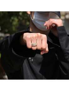 1pc Men's Rotating Finger Ring With Cubic Zirconia Inlay, Fashionable Glittering Design, Hip-Hop/Punk Minimalist Style, Suitable As Gift - Multicolor - View 4