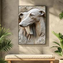 1pc Vintage Greyhound 2D Relief Sculpture Canvas Art, Hyper Realistic Framed Wooden Wall Decor For Home, Family Cabins, Corridors, Bedrooms,Canvas Wall Art,Posters For Room,Home Decor,Room Decor Aesthetic, Animals Room Decoration Stuff.Optional Frame