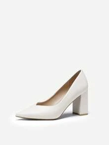 Zapatos de tacón alto, gruesos, cerrados, con punta puntiaguda, elegantes, sin cordones, para bodas y fiestas - Blanco - Ver 6