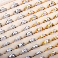 10 件时尚优雅合成锆石不锈钢戒指女式混合风格闪亮结婚戒指珠宝派对礼物不褪色 - 10個不銹鋼婚禮戒指 - 查看 24