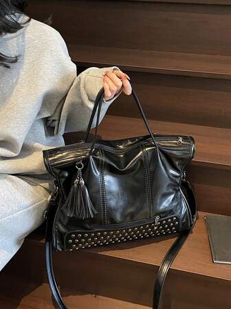 Retro Mode Nieten Quasten vielseitig große Kapazität Pendler Tragetasche