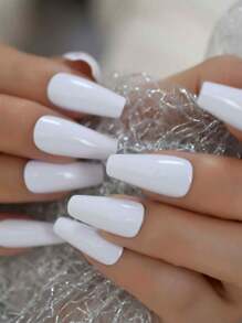 24pcs Glossy Solid Color Medium Coffin Ballet Fingernails Press On Nails Fake Nails Art For Outdoor Travel With Tools Bag