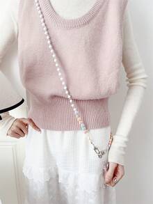 1pc White Heart Beaded Phone Strap / Bag Charm - Multicolor - View 4