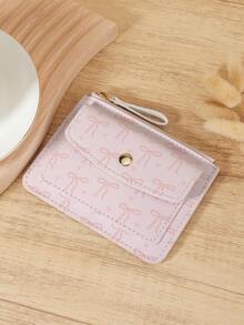 粉色蝴蝶结爱心图案拉链小钱包零钱包小钱包双折超薄女士钱包迷你薄、轻便、多层便携、身份证、信用卡简约、时尚、现代、商务、周年纪念、生日礼物、礼物、女孩、女士、女性、学校宿舍和返校用书包 - 粉色 - 查看 9