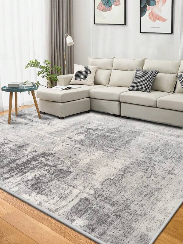 1 pieza Alfombra moderna con patrón abstracto, fibra de poliéster de felpa corta y suave, alfombra rectangular de estampado simple cómoda, antideslizante y lavable para sala de estar y dormitorio