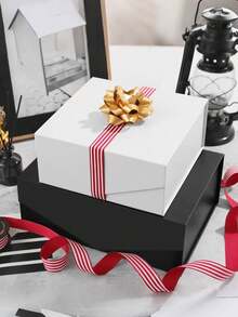 1pc - Black Lid Gift Box, Groomsman Proposal Box, Luxury Black Lid Gift Box, Suitable For Wedding Gift Box, Birthday Gift Box, Party Gift Box, Christmas Gift Box, Bridesmaid Gift Box, Graduation Gift (3 Sizes) - Black - View 8