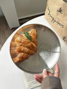 1pc Stainless Steel Round Plate, Refined Dessert Plate For Afternoon Tea, High-Quality Cake/Pastry/Sweet Dish, Minimalist Unique Design For Barbecue