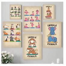 1pc Frameless Yoga Cartoon Cute Animal Rabbit Dog Elephant Art Posters Vintage Painting Printing Wall Arts Modern Minimalist Club Gym Living Room Bedroom Dormitory Wall Decoration Home Wall Decoration Aesthetics Daycare Children's Room Kawaii Pictutor ,Wall Art With Frame