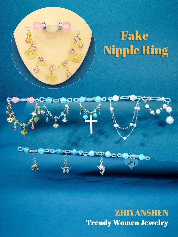 1Pair Non Piercing Nipple Silicone Adjustable Nipple Jewelry Dangle Chains & Jewelry Non Pierced Nipple Fake Nipple Rings For Women