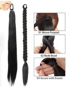 Braid DIY Ponytail Extensions Synthetic With Hair Tie Wrap Around Hair Braid Extensions Tail Rubber Band Hair Ring 28 Inch Ombre - Multicolor - View 10