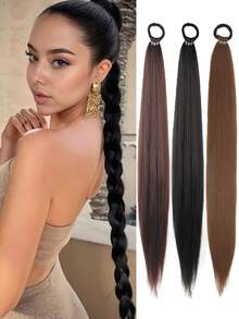Braid DIY Ponytail Extensions Synthetic With Hair Tie Wrap Around Hair Braid Extensions Tail Rubber Band Hair Ring 28 Inch Ombre - Multicolor - View 3