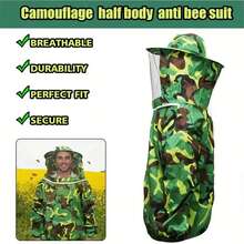 1套白色军绿色拉链防蜂服、养蜂服、蜂帽、防护服，防止蚊虫蜜蜂进入