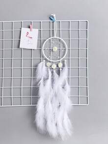 1 pieza Atrapasueños blanco con decoración de plumas, adorno colgante de plumas para dormitorio de estudiantes, patio, Navidad, regalo de cumpleaños