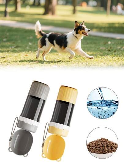 便携式宠物水瓶和食物容器 - 400毫升水 + 180毫升食物旅行碗，适用于狗和猫，防漏户外饮水杯和喂食器，适合散步、远足和旅行