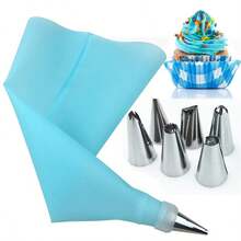 8Pcs Silicone Icing Piping Bag Set, Pastry Piping Bags Sets, Reusable Cream Pastry Bag And 6 Stainless Steel Nozzles, DIY Cake Decorating Supplies Kit(6Pcs Nozzle+1pc Pastry Bag+1pc White Converter) - Green - View 9