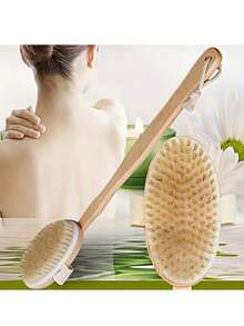 1 szt. Wysokiej jakości długa rączka drewniana szczotka prysznicowa, szczotka do kąpieli, naturalne włosie, wyjmowana do masażu pleców i złuszczania, idealna do złuszczania suchej skóry i masażu ciała, wyjmowana konstrukcja, ergonomiczna konstrukcja, gładka i promienna skóra, bez zapachu, nie wymaga baterii - Wielokolorowe - Zobacz 4