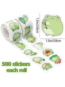 500 张/包巨型不对称卡通青蛙日常贴纸，适用于吉他、水杯、滑板、笔记本电脑、日记本、可爱情感贴纸贴花、PVC 防水贴纸、1.5 英寸/3.8 厘米、学校用品、返校