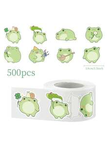 500 张/包巨型不对称卡通青蛙日常贴纸，适用于吉他、水杯、滑板、笔记本电脑、日记本、可爱情感贴纸贴花、PVC 防水贴纸、1.5 英寸/3.8 厘米、学校用品、返校