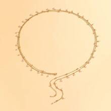 1pc Fashionable Sexy Gold/Silver Chain Faux Pearl Pendant Y-Shaped Necklace/Back Necklace, Body Chain Decor, Suitable For Women Daily Wear, Bikini, Beach, Party, Vacation (Random Quantity)