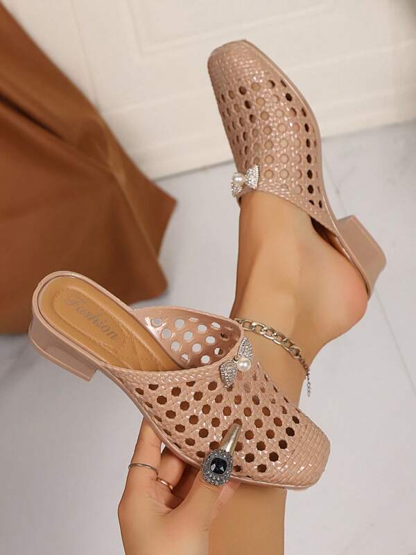 Women Fashion Elegant Khaki Color Bow Decor High Heel Sandals