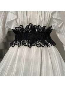 1pc Women's Black Lace Cinch Belt, Retro & Unique, Versatile For Dress Or Daily Wear, Elegant & Chic Summer, School Fall, Autumn, Halloween