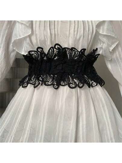 1pc Women's Black Lace Cinch Belt, Retro & Unique, Versatile For Dress Or Daily Wear, Elegant & Chic Summer, School Fall, Autumn, Halloween