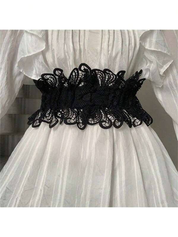 1pc Women's Black Lace Waist Belt, Vintage Niche Fashion Accessory, Versatile For Dresses, High-Quality Leather Belt For Daily Wear