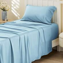 Bedsure Queen Sheet Set, Cooling Sheets For Queen Size Bed Set, Rayon Derived From Bamboo, Breathable & Soft Deep Pocket Up To 16 Inches, Hotel Luxury Silky Bedding, Bedsheet & Pillowcases, Dark Grey - 08 - 青藍色 - 查看 1