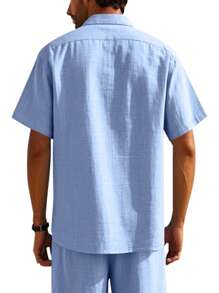 Hawaiian Style Linen Loose Casual Henley Collar Short Sleeve Shirt