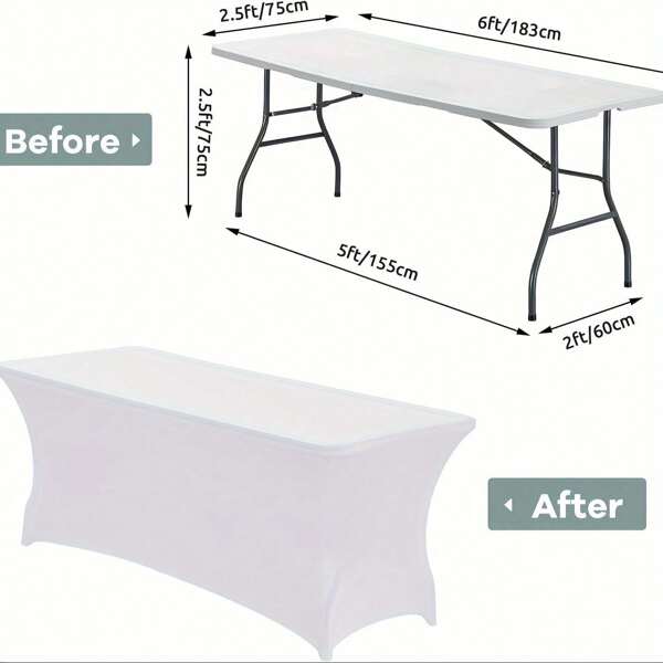 1pc Stretchy Elastic Tablecloth - Wrinkle Resistant, Fits Rectangular Folding Tables, Suitable For Parties, Banquets, Weddings And Events - Available In White And Black