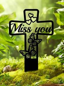 1pc Iron Butterfly Memorial Plaque Decoration, Garden Stake Sign, Commemorative Family Sign, Outdoor Yard Or Grave Decoration