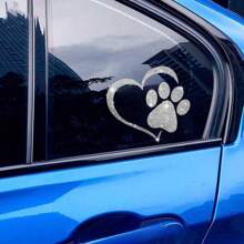 1pc Dog Palm Print Heart Shaped Design Innovative Imitation Diamond Sticker Shiny Cute Car Stickers Car Styling Cartoon Stickers For Car Motorcycle