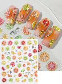 Fruits Strawberry Nail Stickers Grapes Avocado Apple Banana Pineapple Lemon Refreshing Summer Jelly Embossed Fruits Nail Designs 5D Self-Adhesive Nail Decals Adhesive Decoration