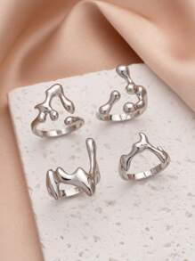 Set de 4 anillos geométricos apilables con diseño de gota de agua, para uso diario, fiestas y regalos para mujeres